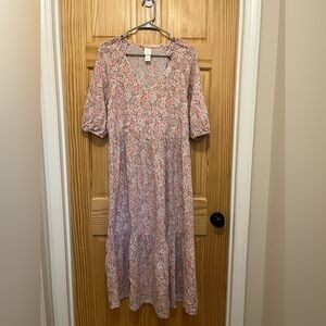 H&M Floral V-Neck Cottagecore Dress, Women's Small, Maxi, Pastel, Boho-Style